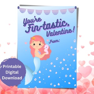 Printable Mermaid Valentine for Kids, Cards for Valentine's Day School ...