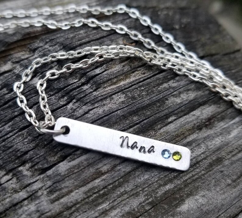 present from grandchildren metal stamp gift for women Nana Birthstone Crystal Handstamped Custom Necklace Mother/'s Day present grandma