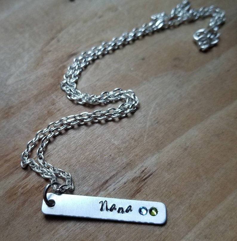 present from grandchildren metal stamp gift for women Nana Birthstone Crystal Handstamped Custom Necklace Mother/'s Day present grandma