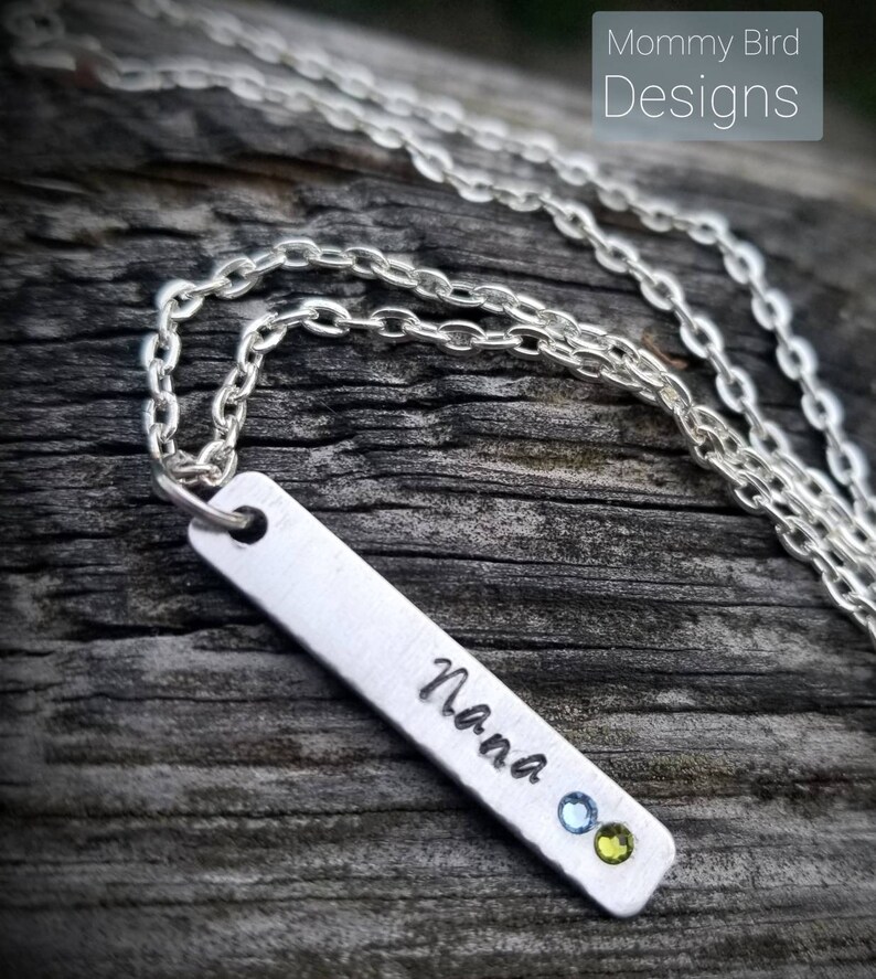 present from grandchildren metal stamp gift for women Nana Birthstone Crystal Handstamped Custom Necklace Mother/'s Day present grandma