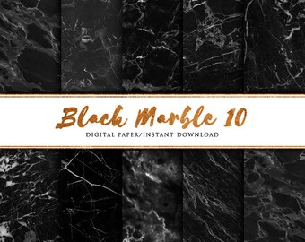 Black marble digital paper 10 pack, Black marble paper, Marble paper, Marble print, marble background, Marble printable paper, Marble Art