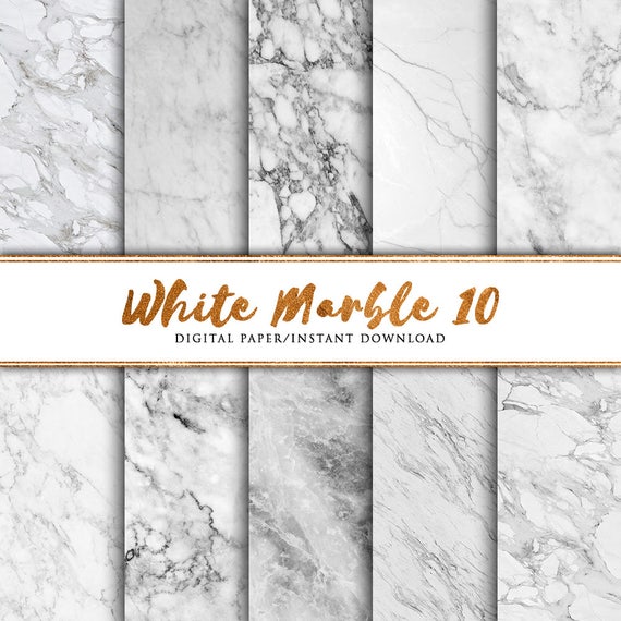 White marble digital paper 10 pack Marble printable paper Etsy