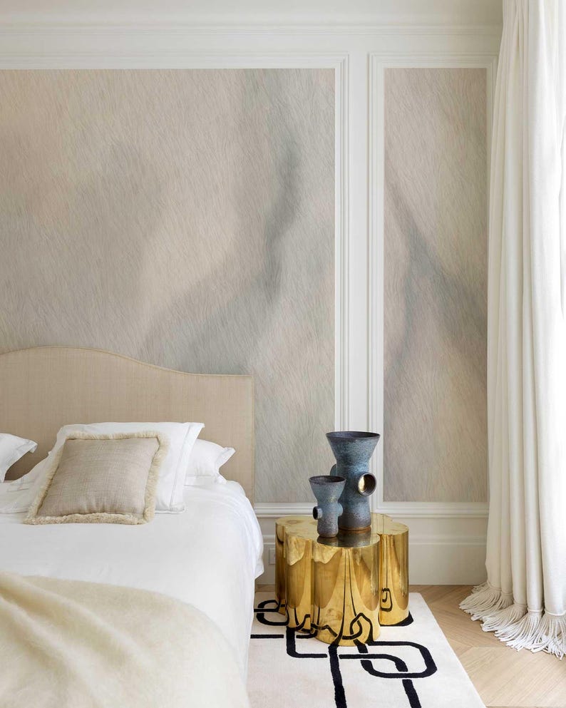 Beige Abstract Silk Texture Wallpaper Roll, Neutral Minimal Interior Decor, 1-101-2 immagine 3