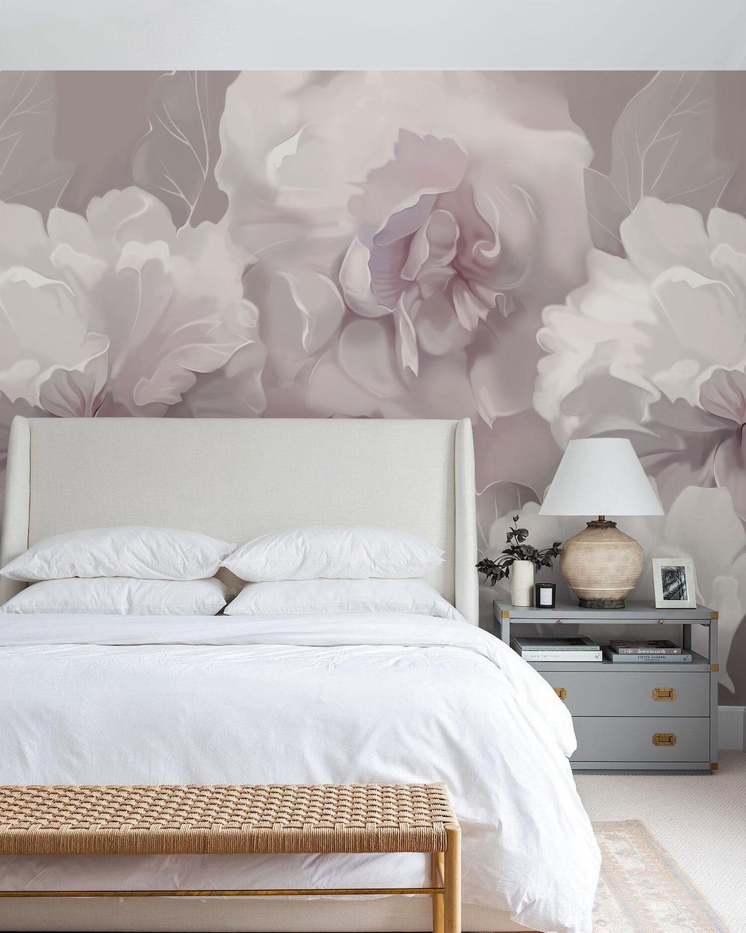 Large Peony Wallpaper Mural, Pink Rose Retro Design, Peel and Stick ...