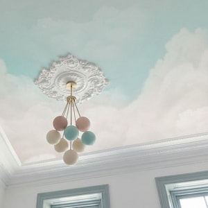 Cloud Ceiling Wallpaper Peel and Stick, Blue Sky Mural, Pastel Clouds Wallpaper for Bedroom, Dreamy Ceiling Decor, Removable Cloud Wallpaper