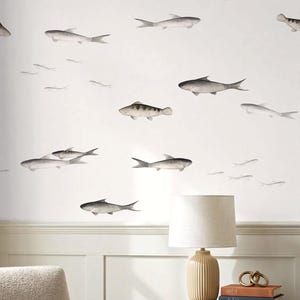 Fish Pattern Panels, Neutral Pond Decor, Coastal Paneling, Traditional Interior Decor