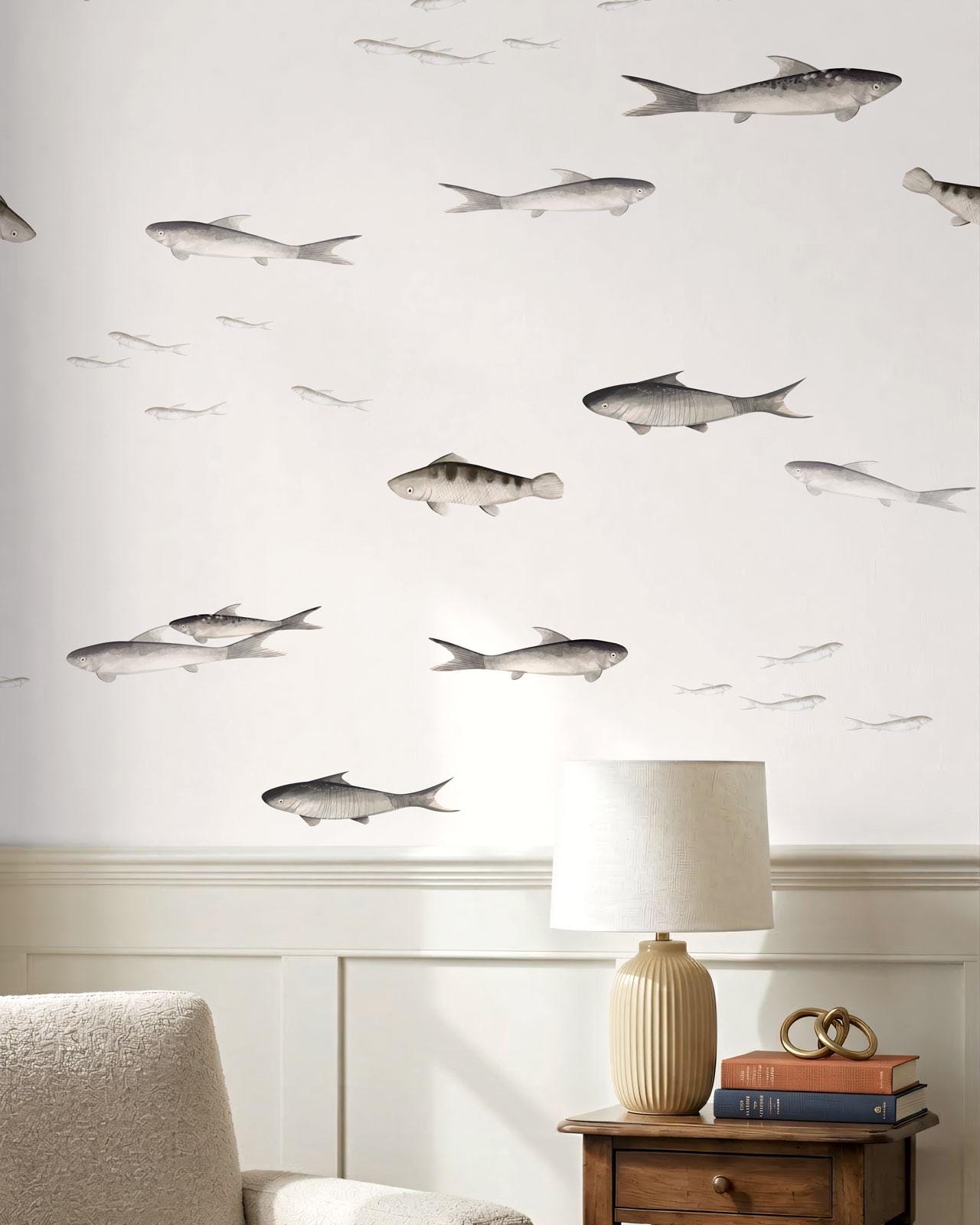 Fish Rope Panels Fish Pattern Panels, Neutral Pond Decor, Coastal Paneling, Traditional ...