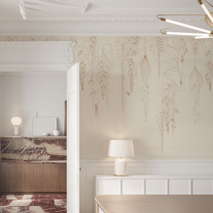 Carta da parati astratta beige e oro – Carta da parati Japandi neutra con linee delicate per camera da letto o accenti d'interni moderni, 5-124 colori