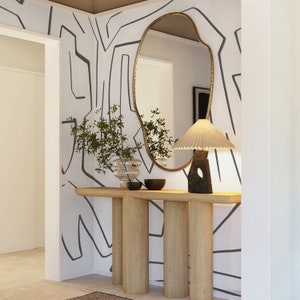 Schwarz-Weiß-Linien selbstklebendes Wandbild, neutrales abstraktes schälen und aufkleben Wandtattoo, minimalistisches Design entfernbare Tapete