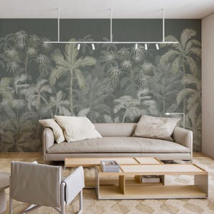 Tropical Palm Tree Wallpaper – Botanical Green Wall Mural for Bedroom, Modern Jungle Wallpaper, Neutral Leafy Wall covering, 5-146 с2