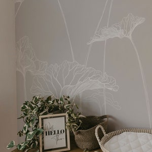 Carta da parati con disegni di fiori minimalisti, staccabile e attaccabile, carta da parati boho floreale di grandi dimensioni rimovibile o tradizionale.