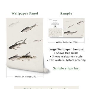 Fish Wallpaper Mural, Neutral Sardines Wall Design, Minimalist Pond Panels, Ready to Install, Peel and Stick or Traditional Sample