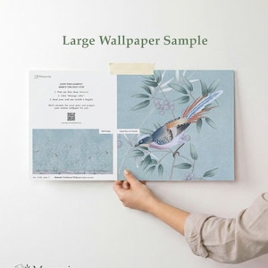 Mural de pared chinoiserie azul, papel tapiz de aves botánicas, elegante diseño floral para dormitorio o sala de estar, autoadhesivo o tradicional. imagen 8
