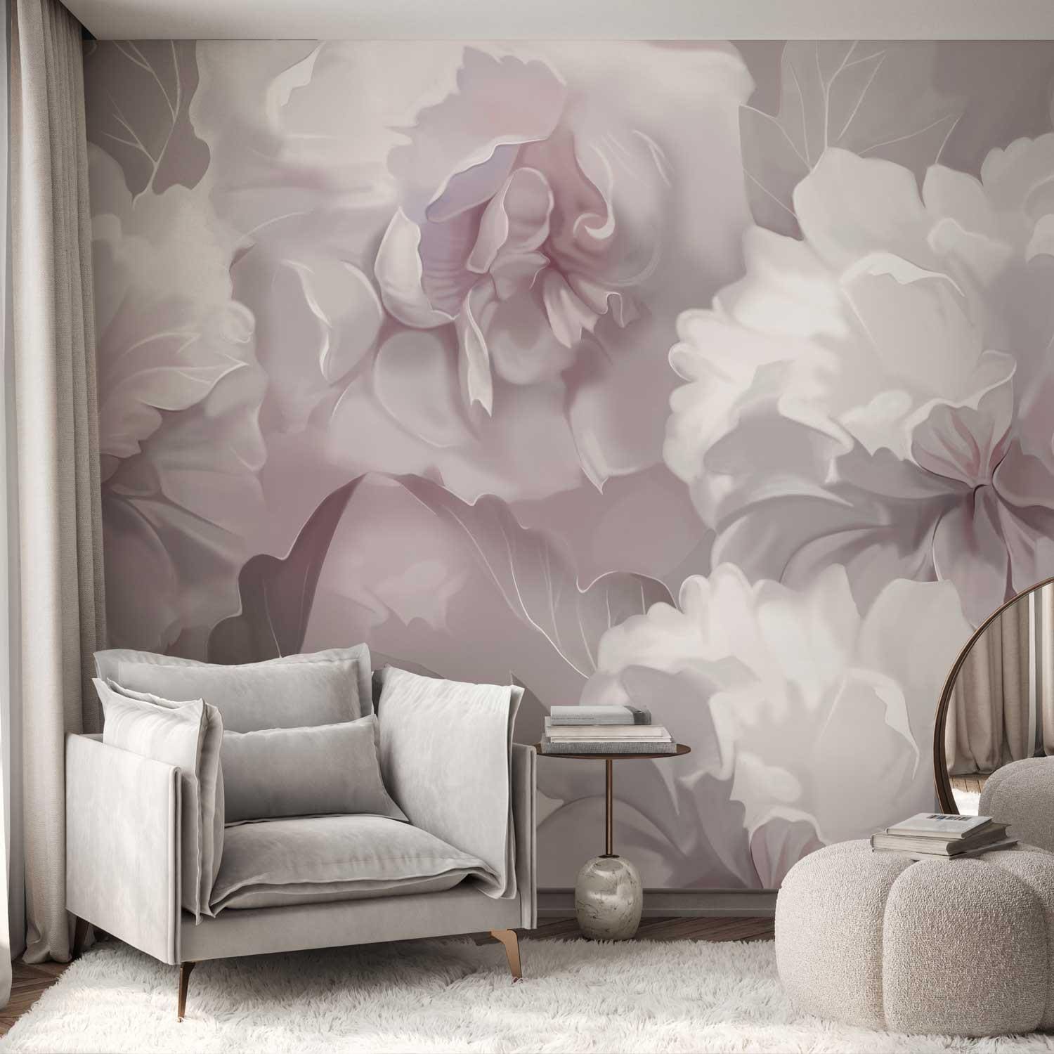 Large Peony Wallpaper Mural, Pink Rose Retro Design, Peel and Stick ...