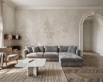 Misty Beige Forest Mural, Faded Tree Landscape Wallpaper, Soft Neutral Wall Mural