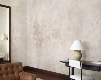Beige Plaster Effect Wallpaper, Textured Wall Mural with Faded Forest, Neutral Accent Wall