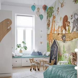 Safari Animals Peel and Stick Wallpaper Jungle Mural for Baby - Etsy