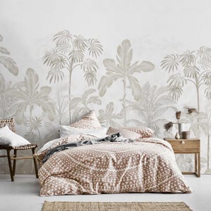 Neutral Palm Tree Wallpaper – Tropical Wall Mural with Botanical Leaves for Bedroom or Living Room, Removable or Traditional Install 5-146с3