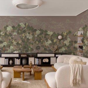 Botanical Forest Wallpaper – Green and Brown Woodland Wall Mural for Living Room, Bathroom or Dining Room Accent Wall 5-187Rc5
