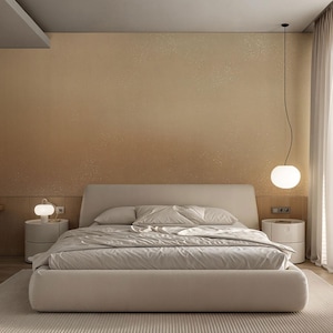 Elegante carta da parati dorata con sottili pois bianchi, rivestimenti murali di lusso per camera da letto o soggiorno, carta da parati moderna di alta qualità per pareti decorative