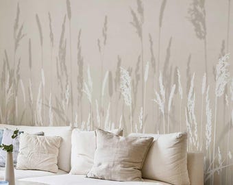 Beige Grass Pattern Wall Covering – Neutral Minimalist Spikelets Design, Soft Botanical Repeat for Bedroom, Nursery, Living Space, 5-131 c2