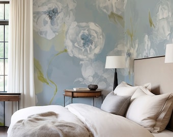 Soft peony wallpaper, removable wallpaper or traditional, floral, premium quality wallpaper for bedroom or nursery, floral wall mural 6-128R
