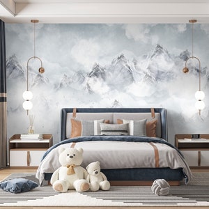 Carta da parati con paesaggio montano, murale con paesaggio, carta da parati rimovibile con montagne, montagna 3D, decorazione da parete, carta da parati moderna