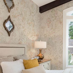 Carta da parati floreale – Carta da parati botanica neutra per camera da letto, carta da parati classica in stile cottagecore con elegante motivo floreale pastello