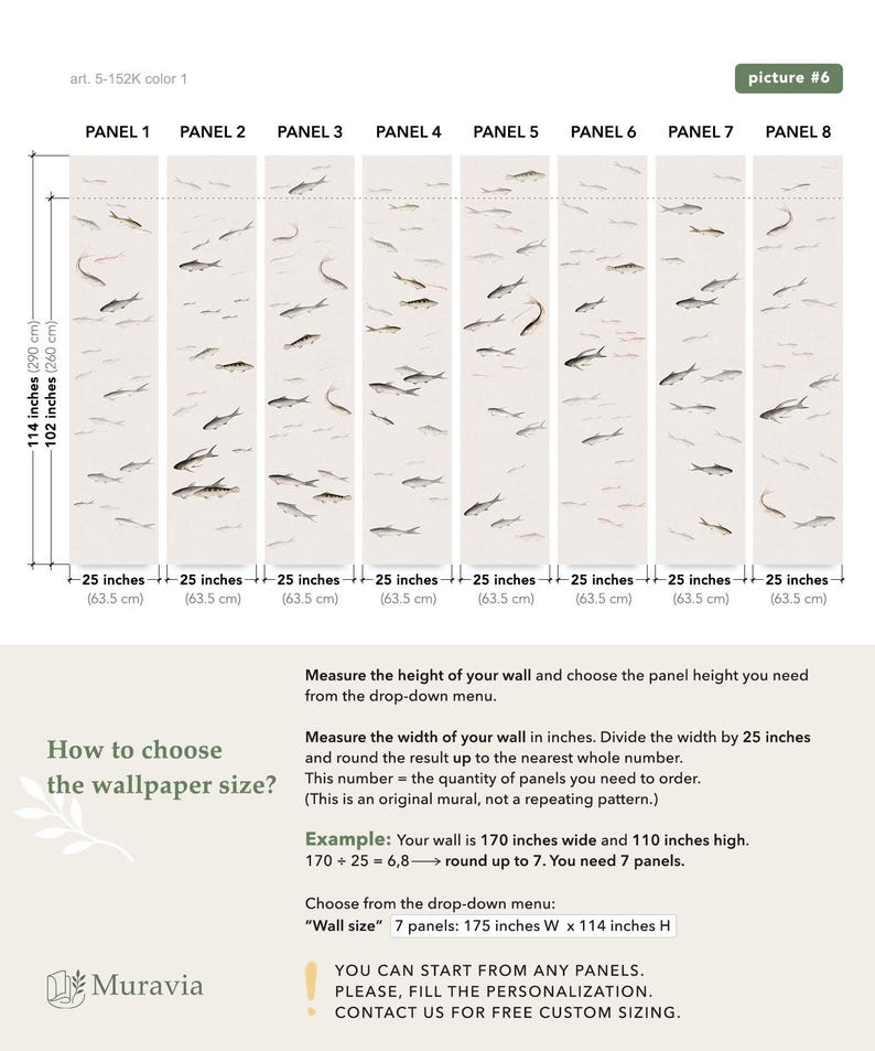 Fish Wallpaper Mural, Neutral Sardines Wall Design, Minimalist Pond Panels, Ready to Install, Peel and Stick or Traditional image 5