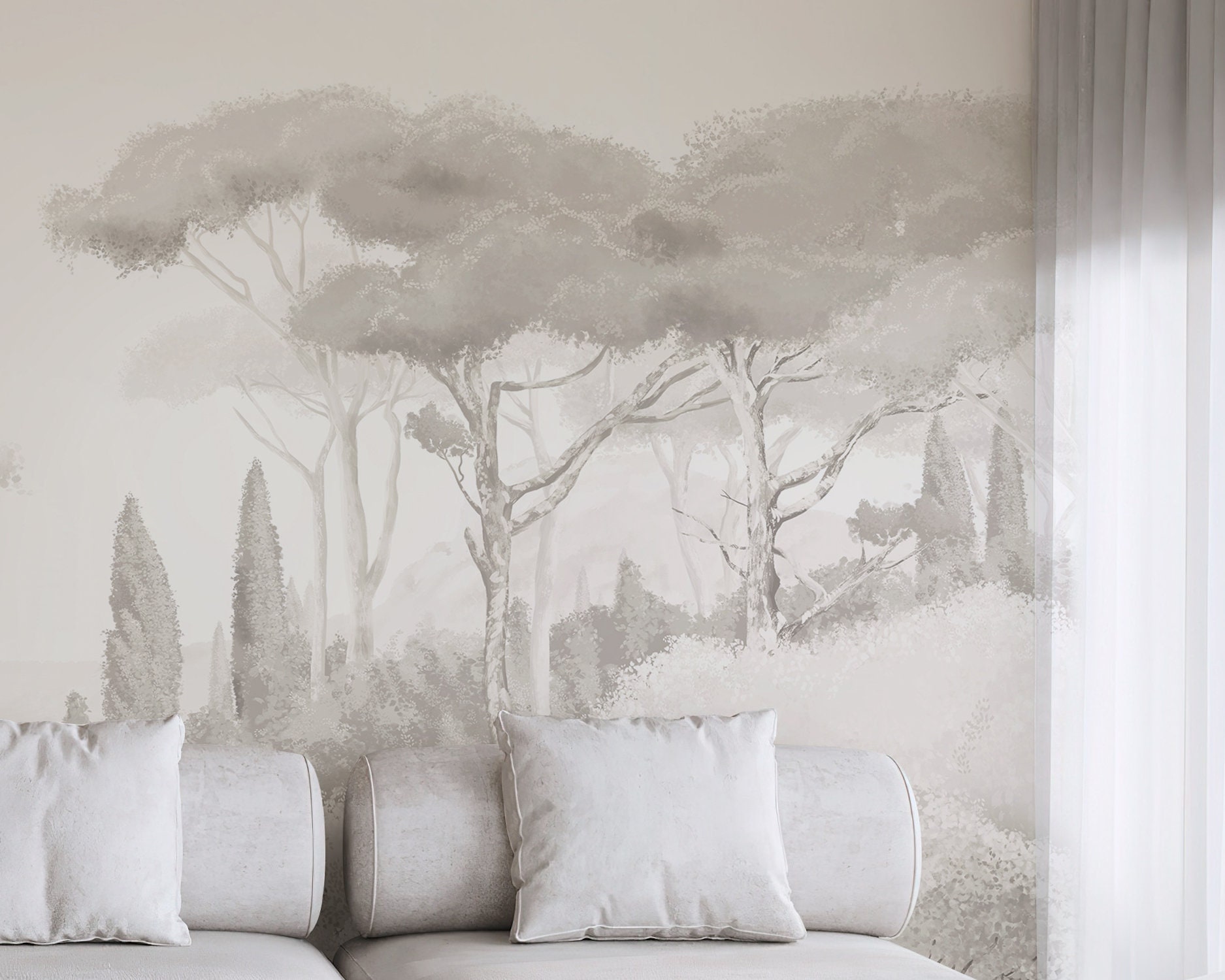 Scene Tree Wallpaper, Forest Wallpaper, Forest Landscape Wall Mural ...