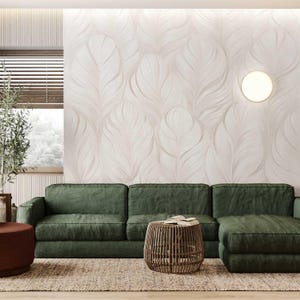 Beige Leaf Wallpaper – Neutral Botanical Wall Mural for Bedroom, Living Room, Bathroom or Modern Accent Wall 5-106с1