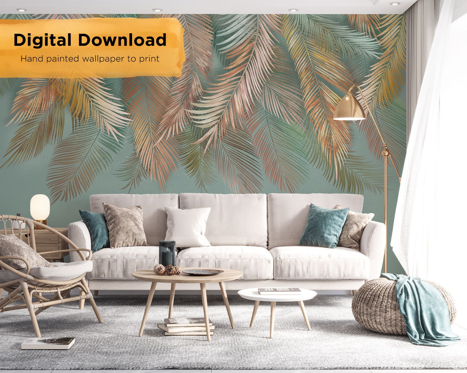 Leaf Palm Removable Wallpaper Digital Download Tropical Palm - Etsy