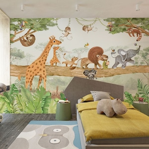 Safari Animals Peel and Stick Wallpaper Jungle Mural for Baby - Etsy