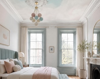 Papel pintado para techo con cielo azul suave, mural de nubes en tonos pastel autoadhesivo, decoración de techo luminosa