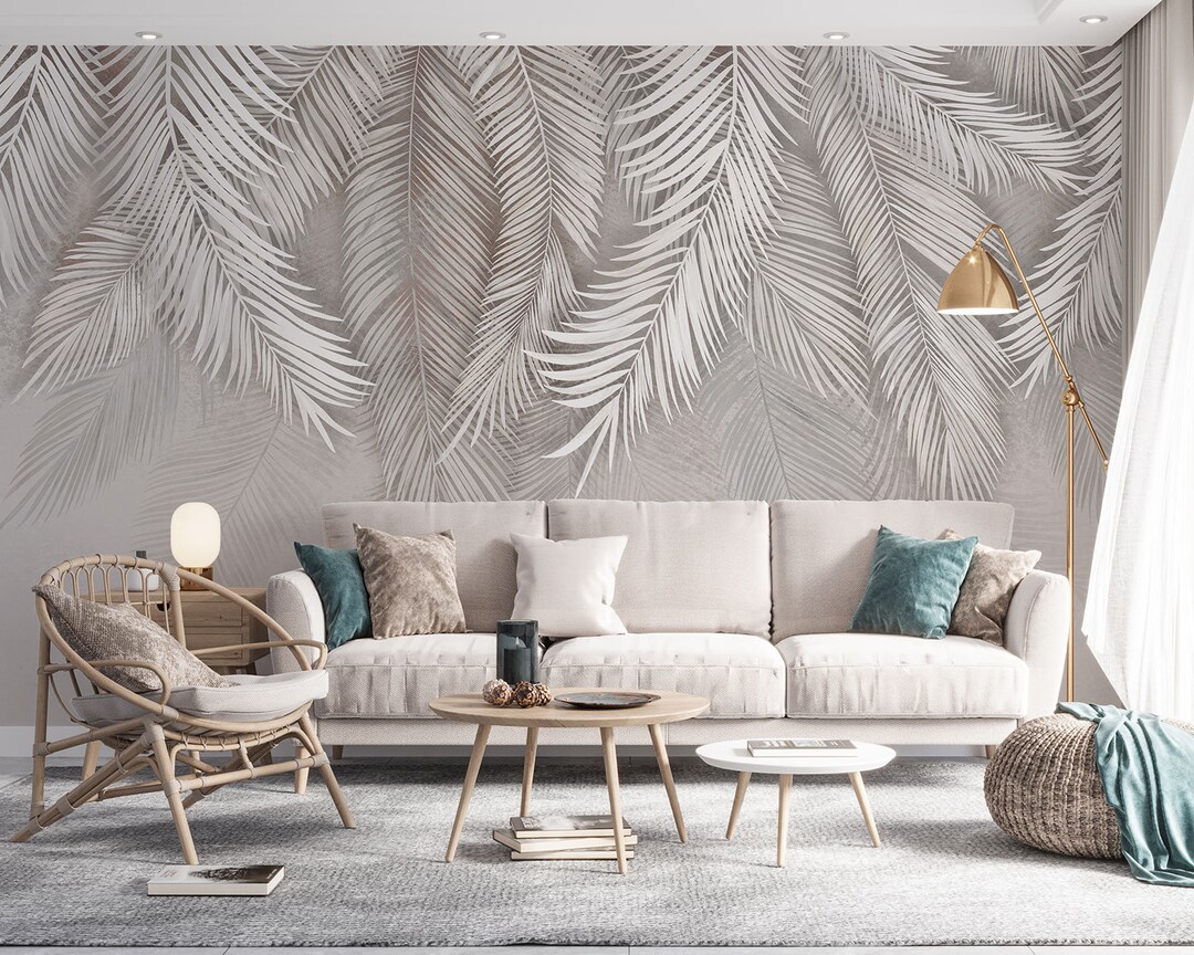 Leaf Palm Wallpaper, Tropical Palm Leave Wallpaper, Grey Wallpaper ...