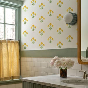 Yellow Wildflower Peel and Stick Wallpaper - Modern Botanical Wall Art for Bathrooms, Bedrooms, or Living Rooms, design wallpaper, 5-175-c1