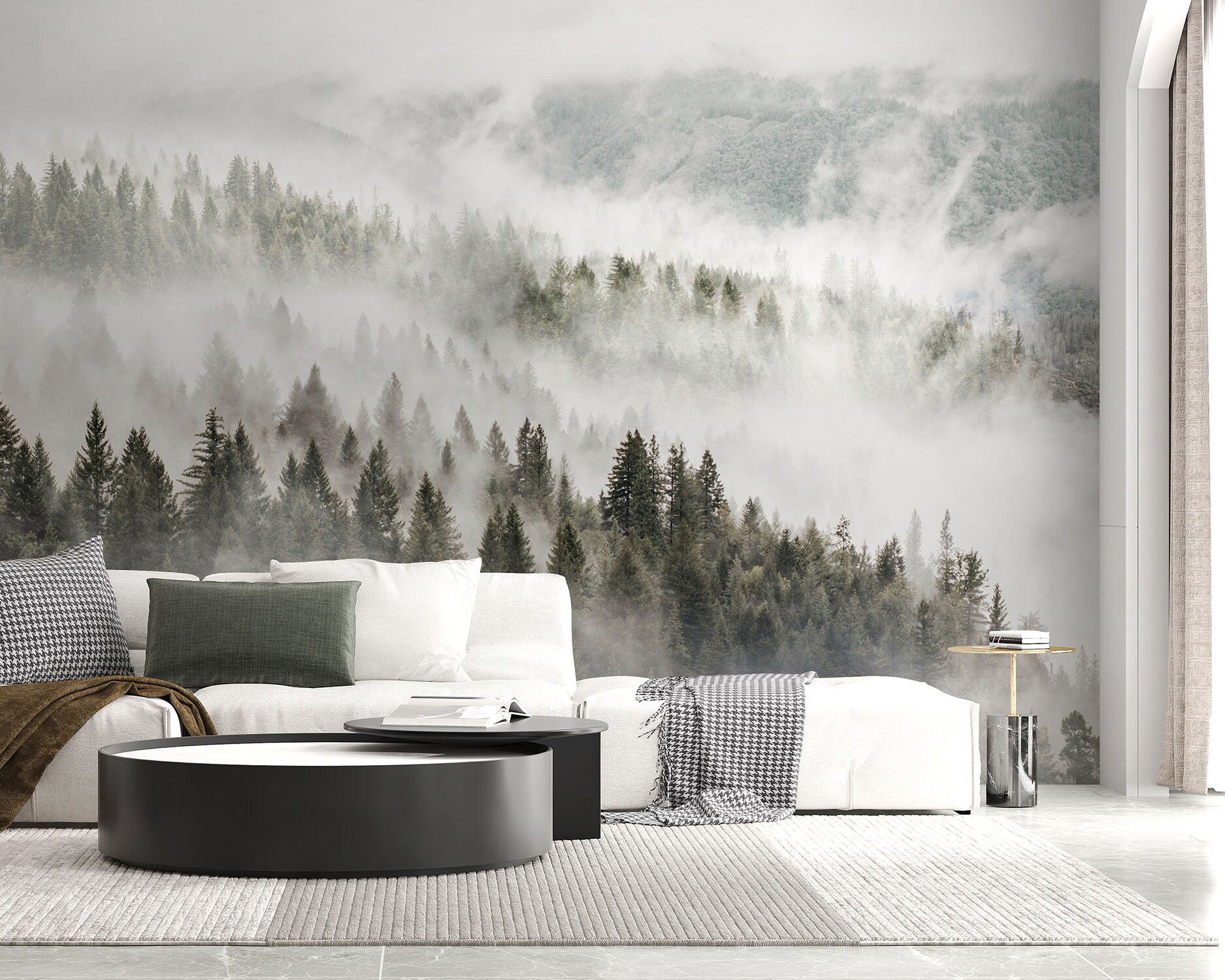 Misty Forest Wallpaper With Pine Trees for Home Decor - Nature Wall Art ...