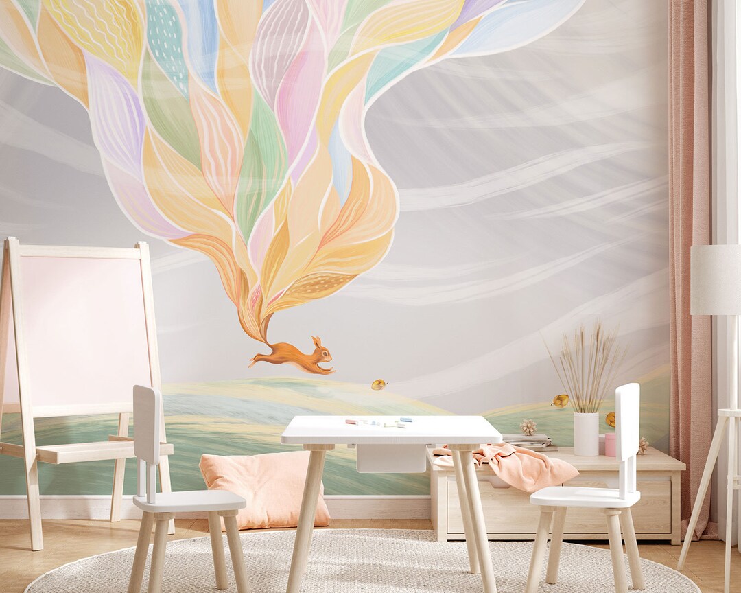 Kids Nature Wallpaper With Squirrel, Animals Wallpaper for Kids Room