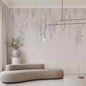 Carta da parati con linee astratte in bianco e nero, murale moderno, carta da parati rimovibile e a noleggio, decorazione murale per il soggiorno