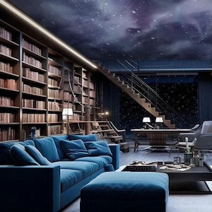 Galaxy wallpaper on the wall or ceiling for the bedroom or living room, Starry Night wallpaper, dark night sky wallpaper, modern mural
