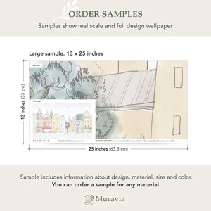 Pastel Cityscape Wall Mural – Scandinavian Wallpaper for Kids Room, Illustrated Town Map Mural for Nursery or Playroom, 6-129 color 2 Sample
