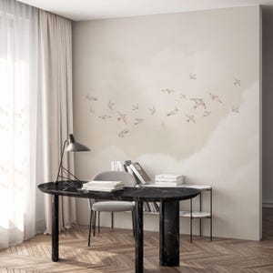 Watercolor classical wallpaper, wallpaper with clouds and swallows,  wall art decor, modern beige wallpaper for living room 7-145 color 1