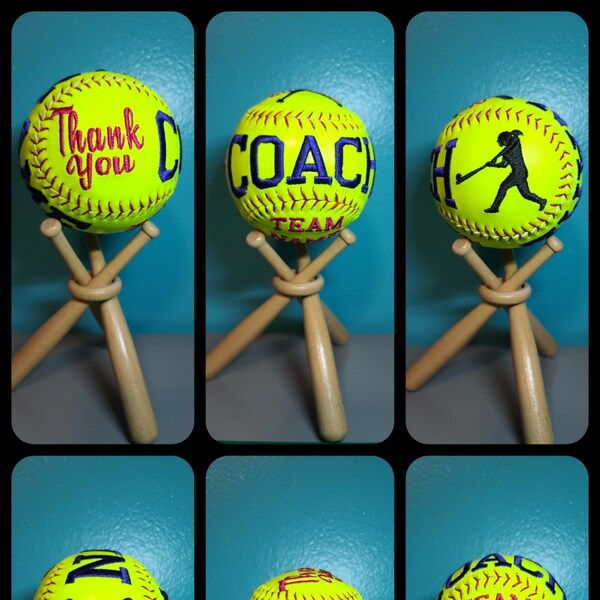 Personalized Embroidered Softball - Thank you Coach