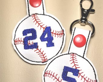 Custom Embroidered Baseball Keychain, Personalized Player Number Bag Tag