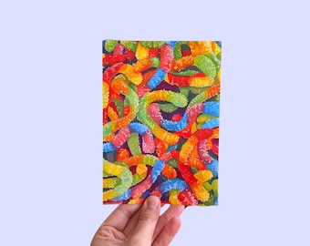 PRINT - sour worms gummy candy painting art print - 5x7 colorful prints