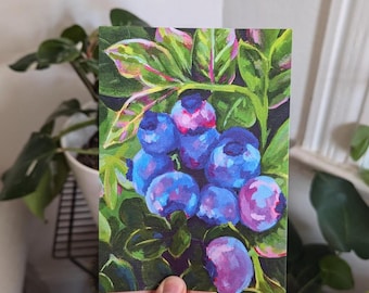 PRINT - blueberries i - painterly art print - botanical fruit art - mini print - blueberry bushel - kitchen art