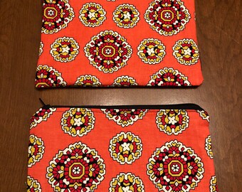 Bolsas de maquillaje, bolsas de cosméticos, conjuntos de bolsas, Boho naranja, negro, amarillo, rojo, multicolor, algodón, cremallera, retro, vintage