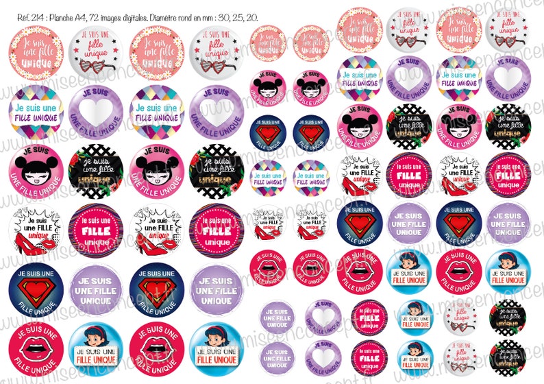 72 images digitales porte-cl\u00e9s images rondes bijoux Je suis une fille unique magnet Rond images cabochons