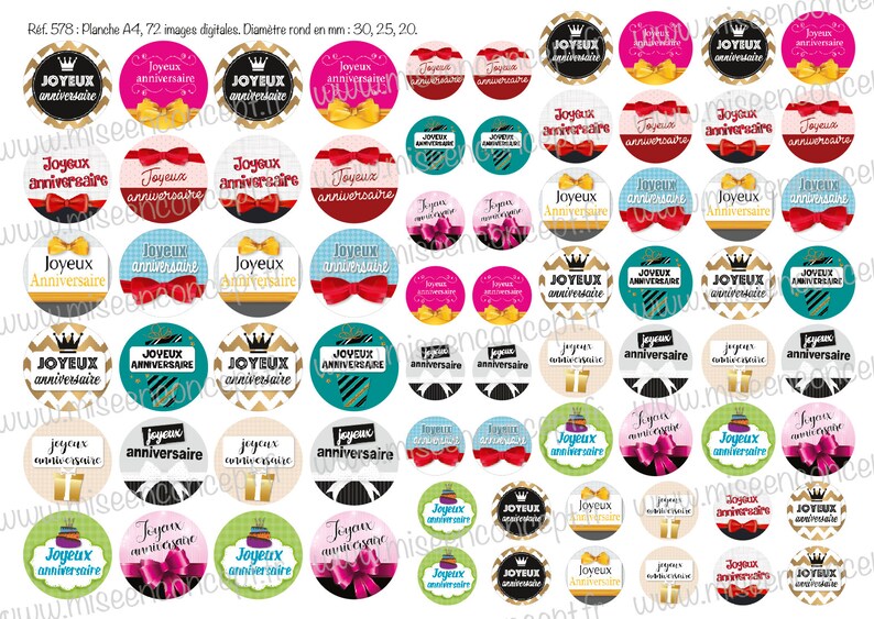 U00e9tiquettes Joyeux Anniversaire 72 Images Cabochons F U00eate Stickers Images Digitales Autocollants Images Rondes Rond Cadeaux Craft Supplies Tools Jewelry Making Beading Vadel Com