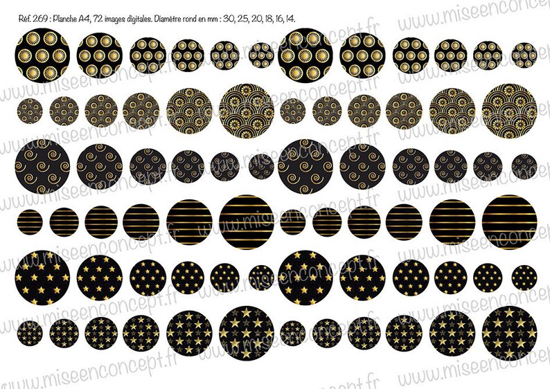 bijoux 72 images cabochons images digitales japon rayures \u00e9toiles Rond Motifs dor\u00e9s